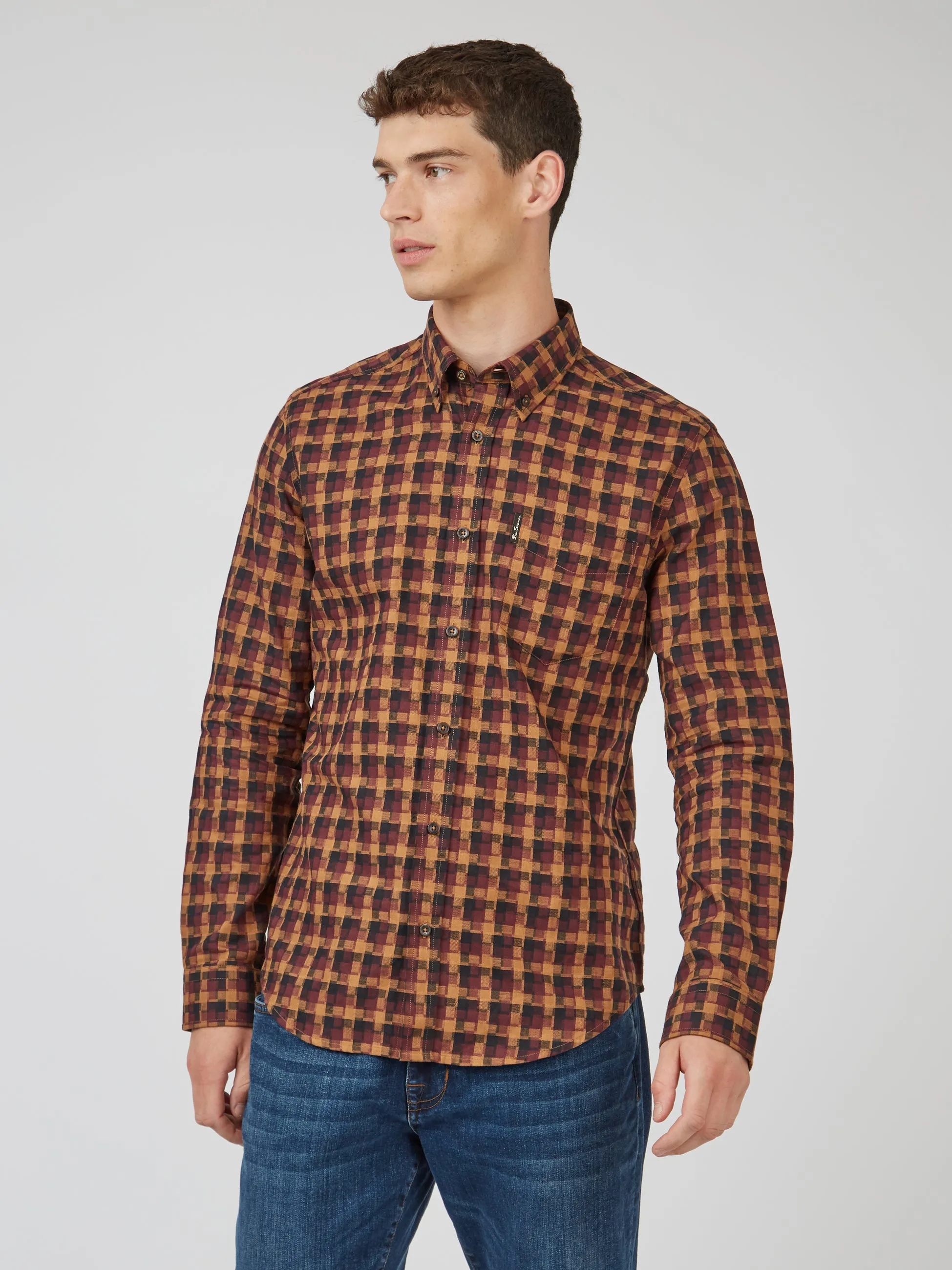 Fractured Gingham Check Long-Sleeve Shirt sold by Ben Sherman product image thumbnail 4