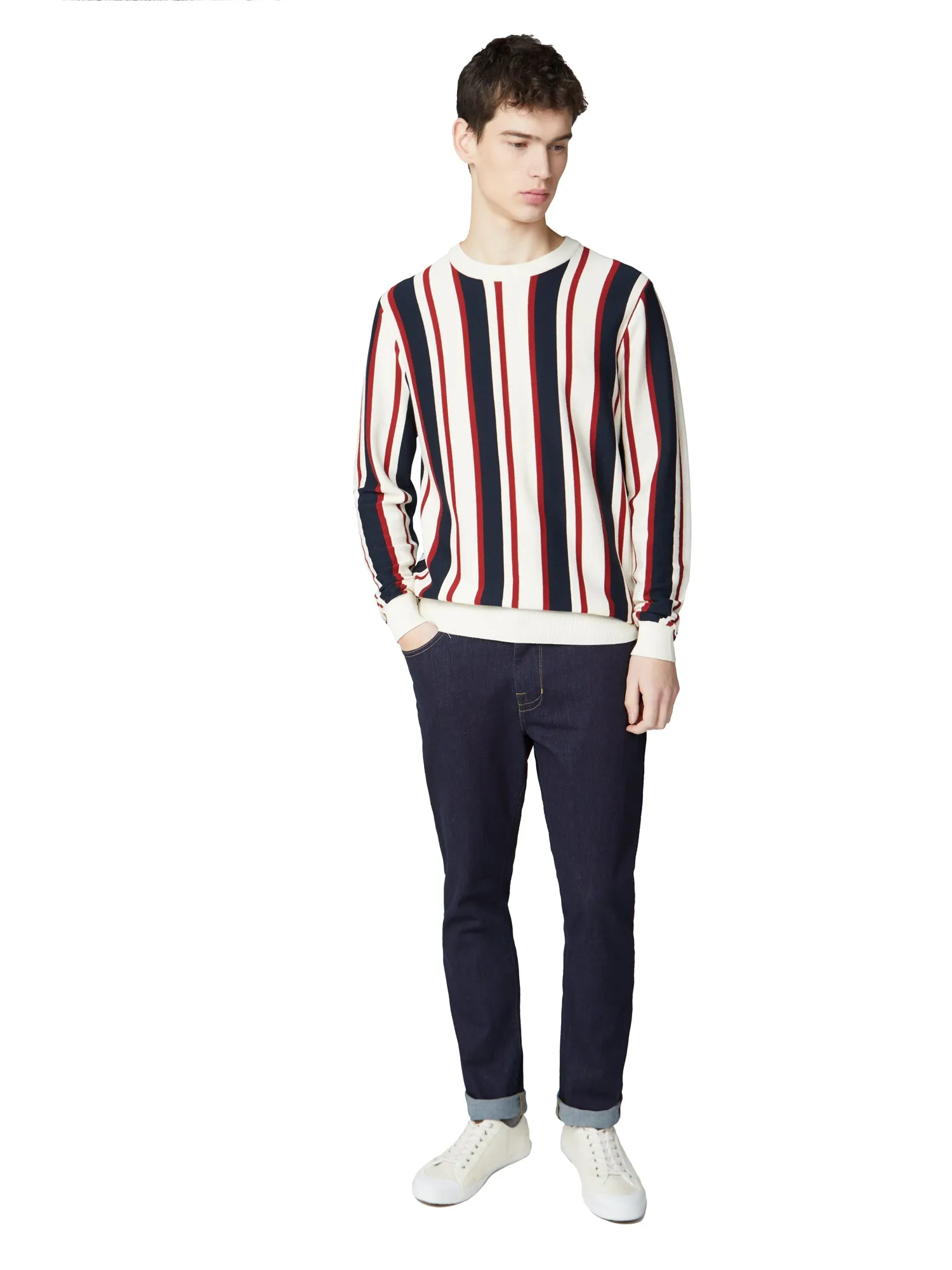 Knitted Mod Stripe Crewneck Sweater - Ivory sold by Ben Sherman product image thumbnail 4