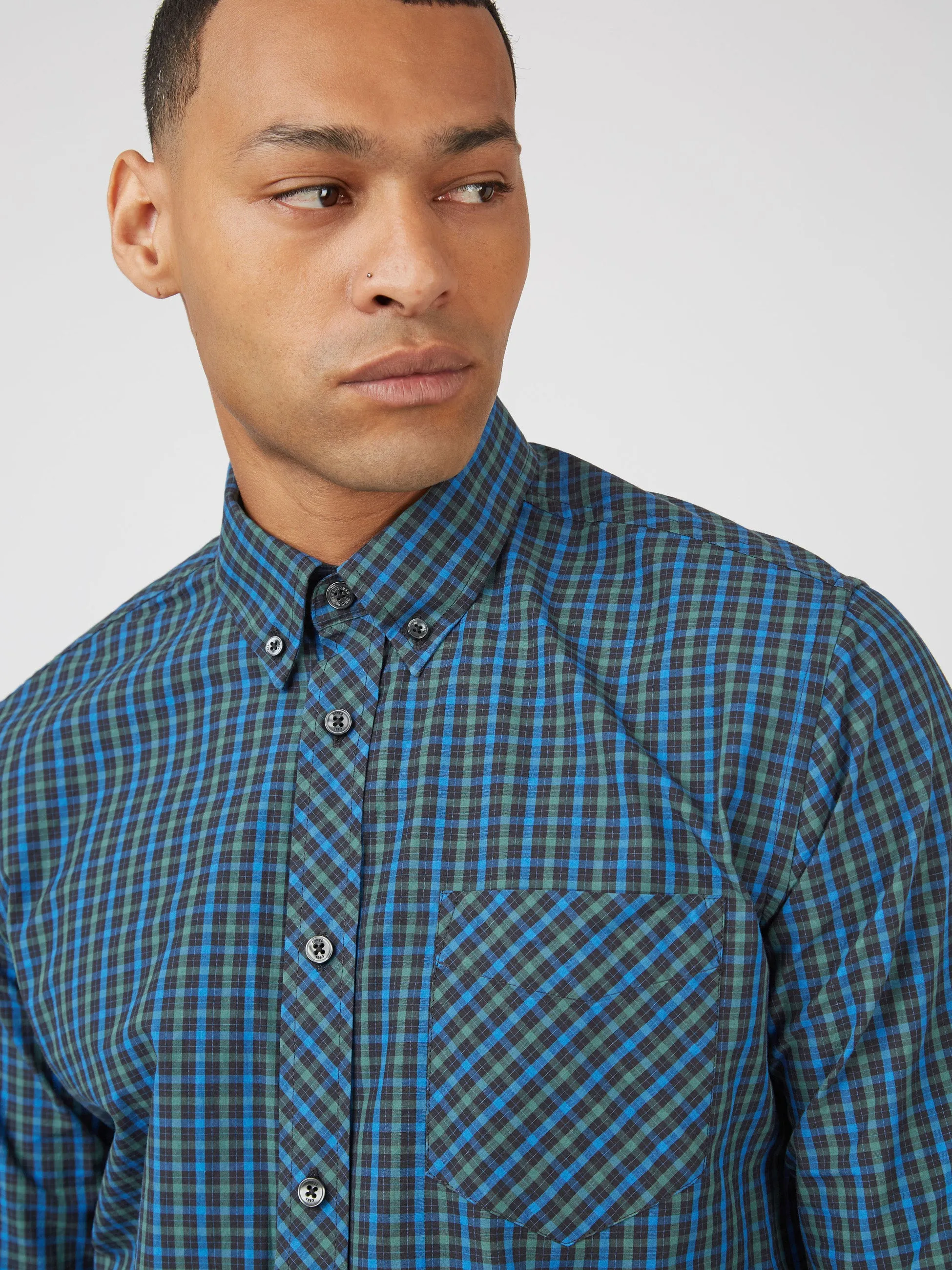 Signature Long-Sleeve House Check Shirt - Dark Emerald sold by Ben Sherman