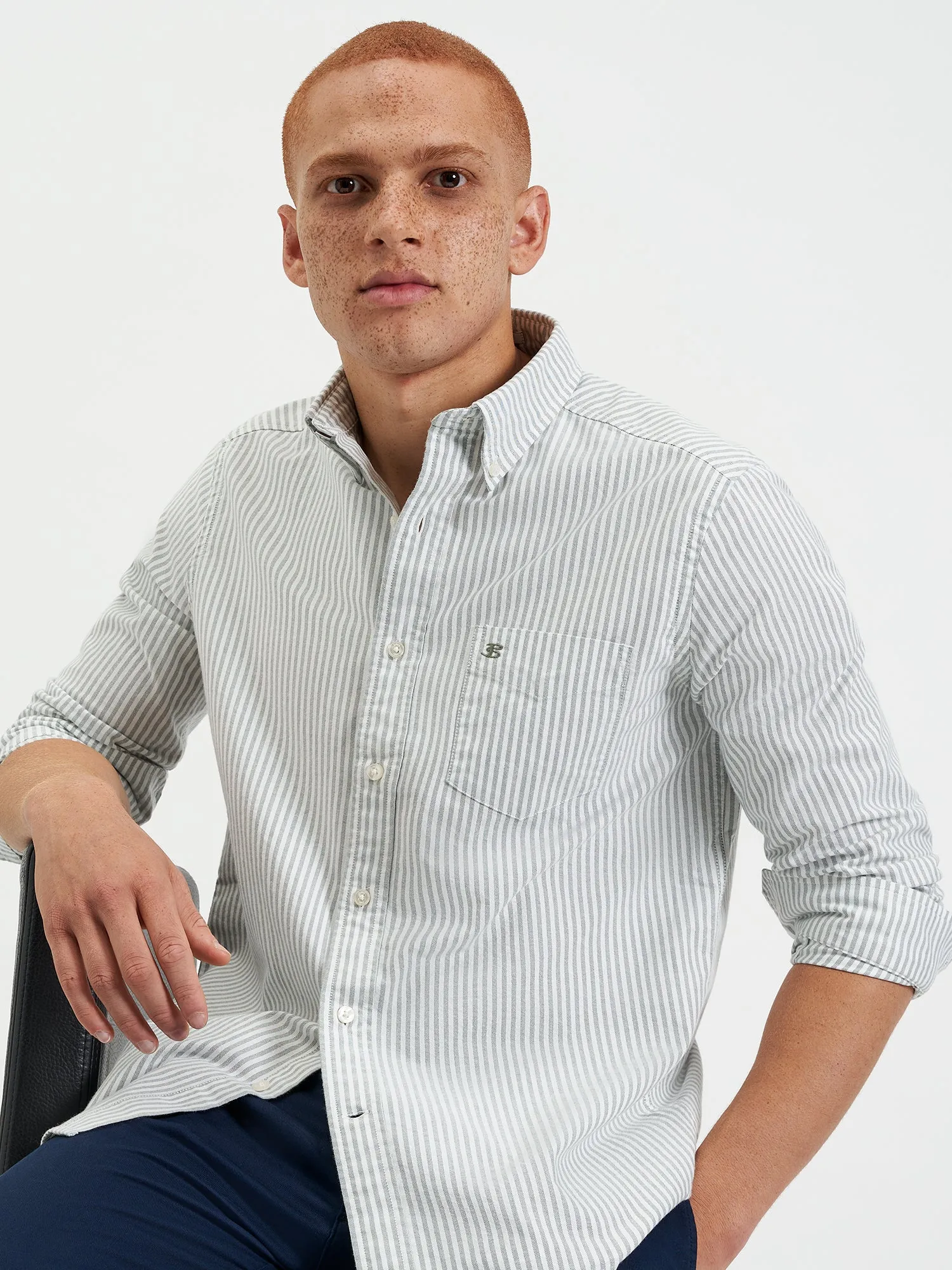 Brighton Oxford Organic Stripe Shirt - Forest Green Bengal Stripe sold by Ben Sherman