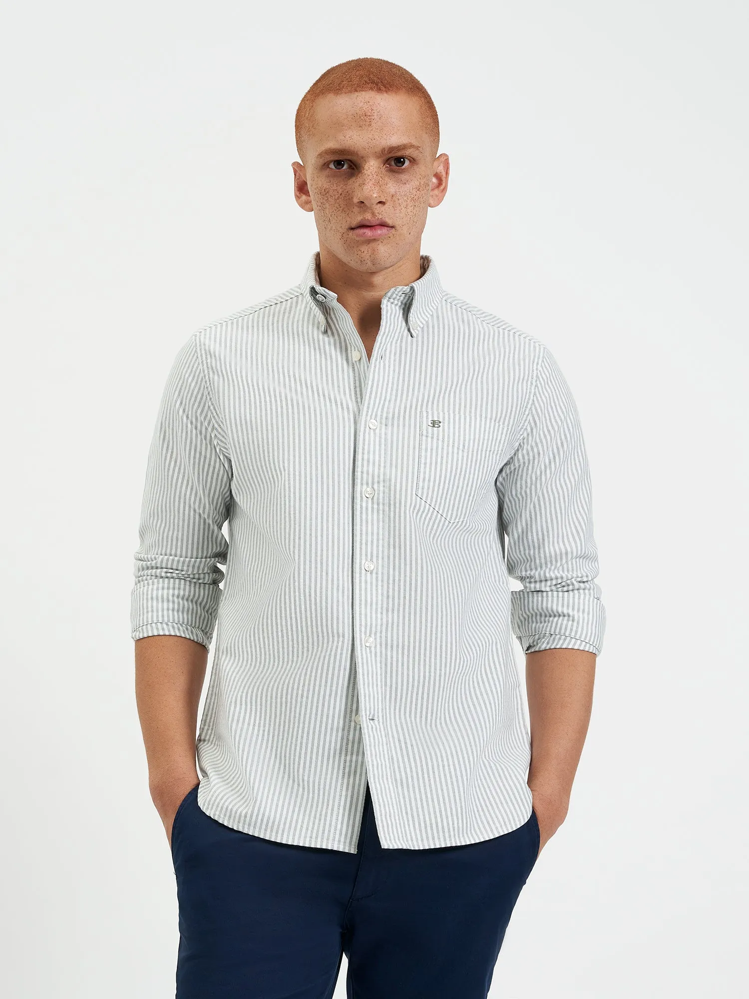 Brighton Oxford Organic Stripe Shirt - Forest Green Bengal Stripe sold by Ben Sherman product image thumbnail 3