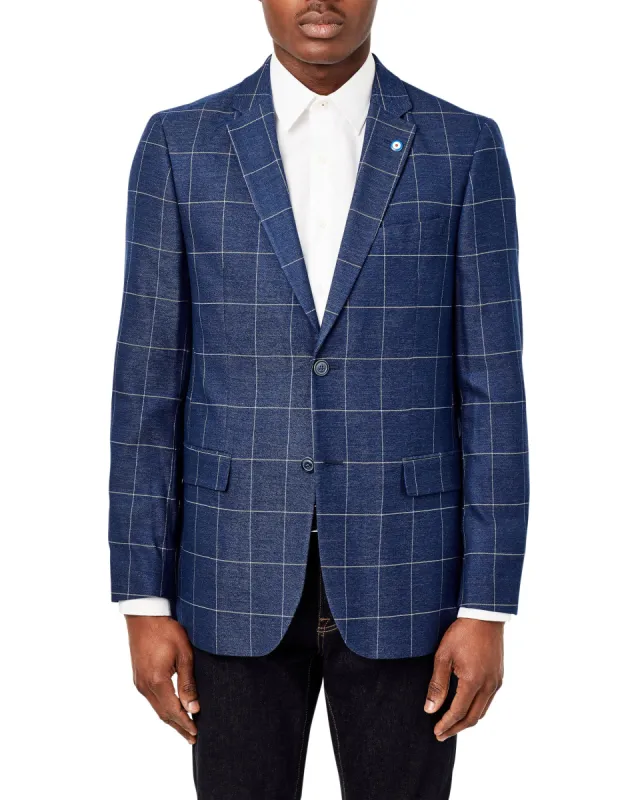Crown Pin-Stripe Check Sportcoat Jacket - Navy sold by Ben Sherman