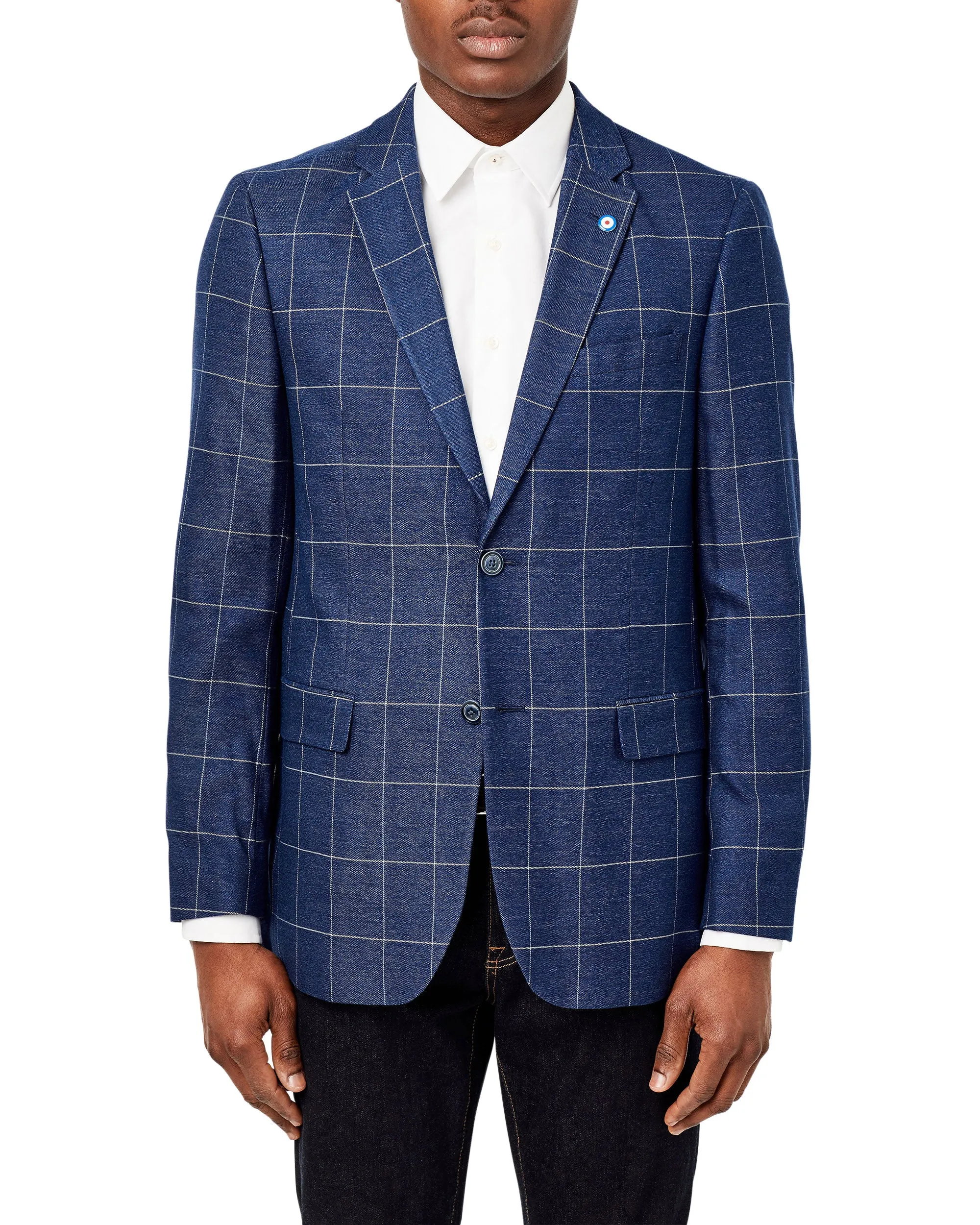 Crown Pin-Stripe Check Sportcoat Jacket - Navy sold by Ben Sherman