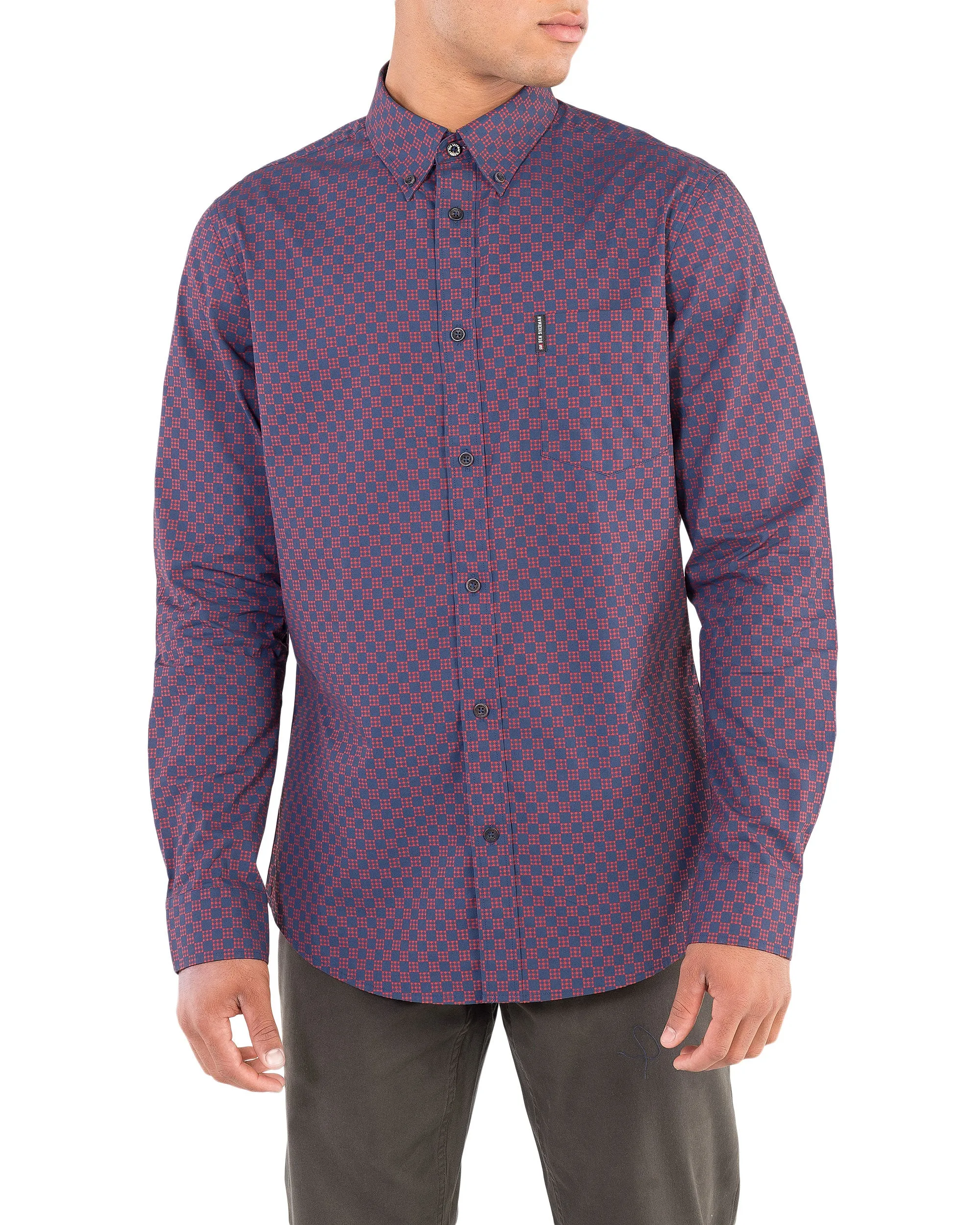 Long-Sleeve Printed Checkerboard Shirt - Burnt Orange sold by Ben Sherman