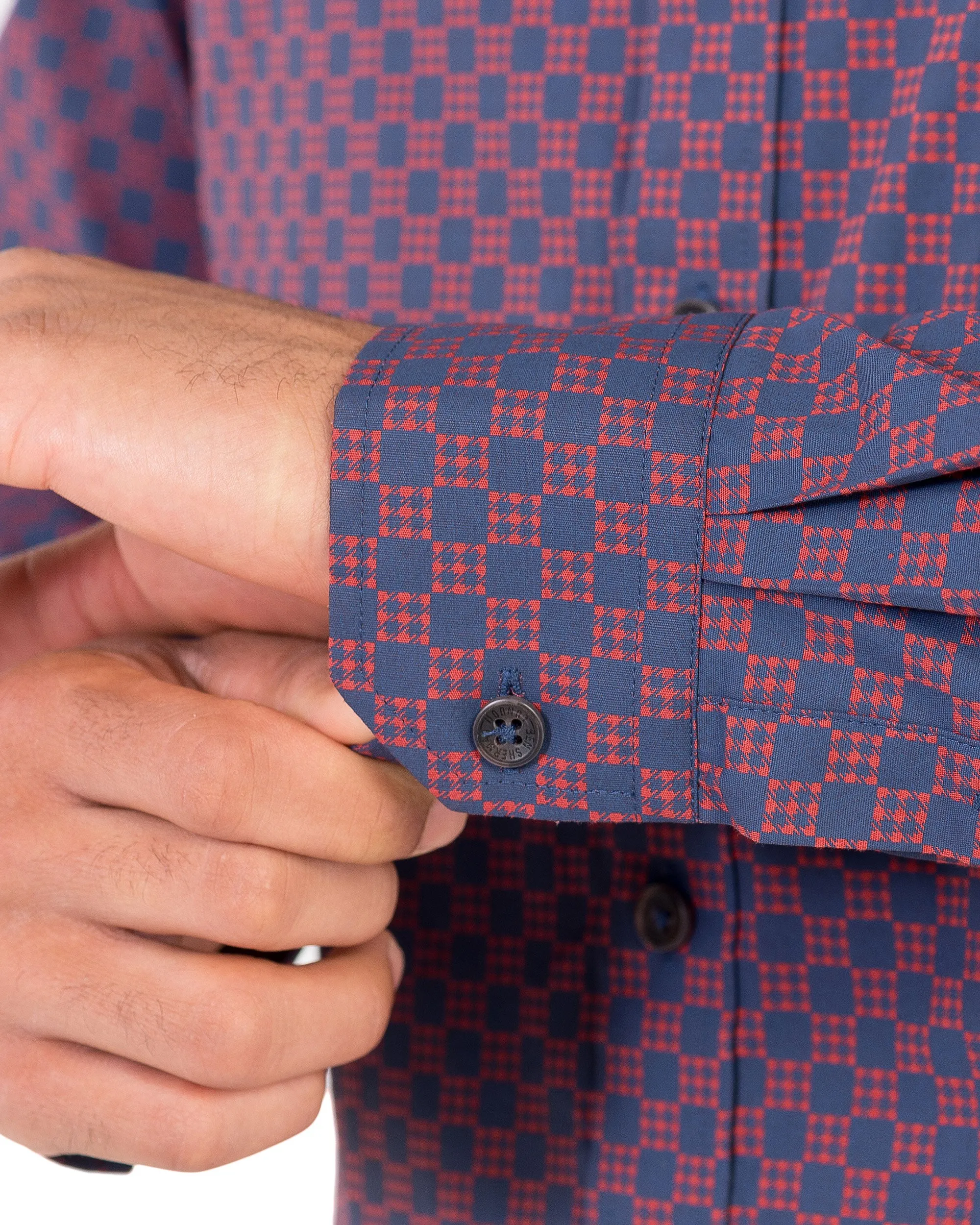 Long-Sleeve Printed Checkerboard Shirt - Burnt Orange sold by Ben Sherman product image thumbnail 3