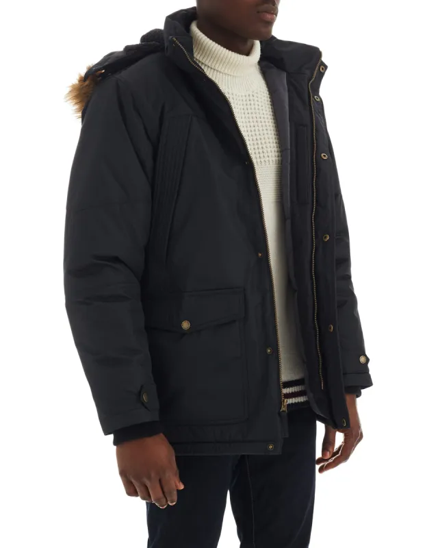 Men's Heavy Snorkel Coat with Faux Fur Hood - Black sold by Ben Sherman