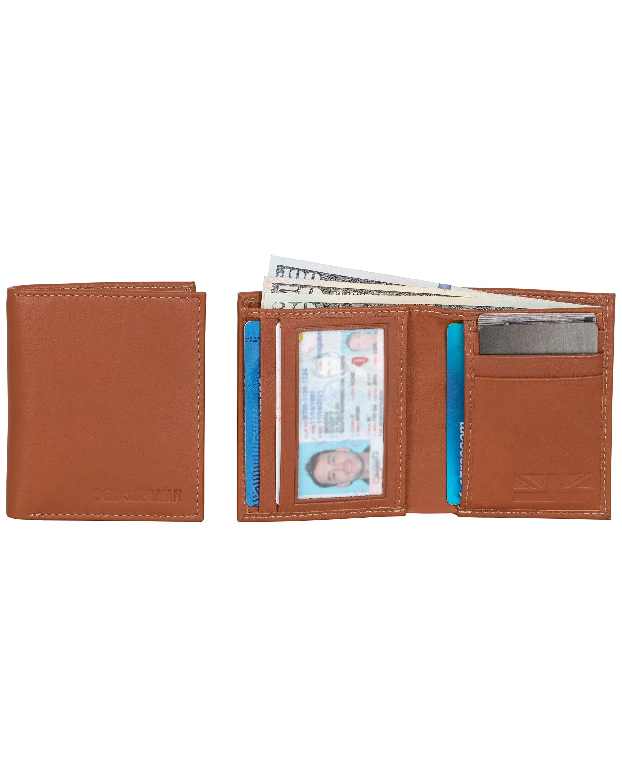 Leather Square Passcase Bifold Wallet - Cognac sold by Ben Sherman product image thumbnail 2
