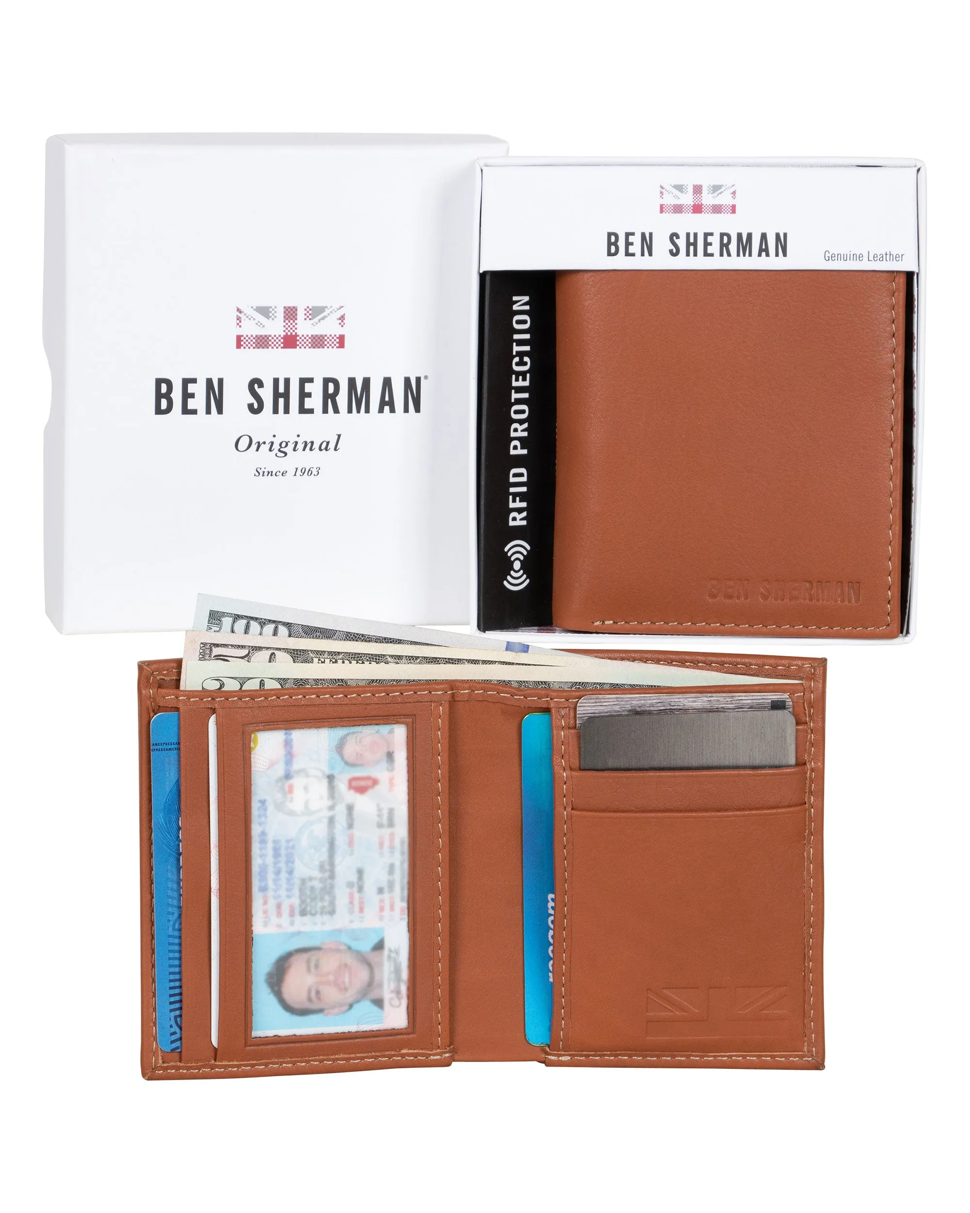 Leather Square Passcase Bifold Wallet - Cognac sold by Ben Sherman product image thumbnail 5