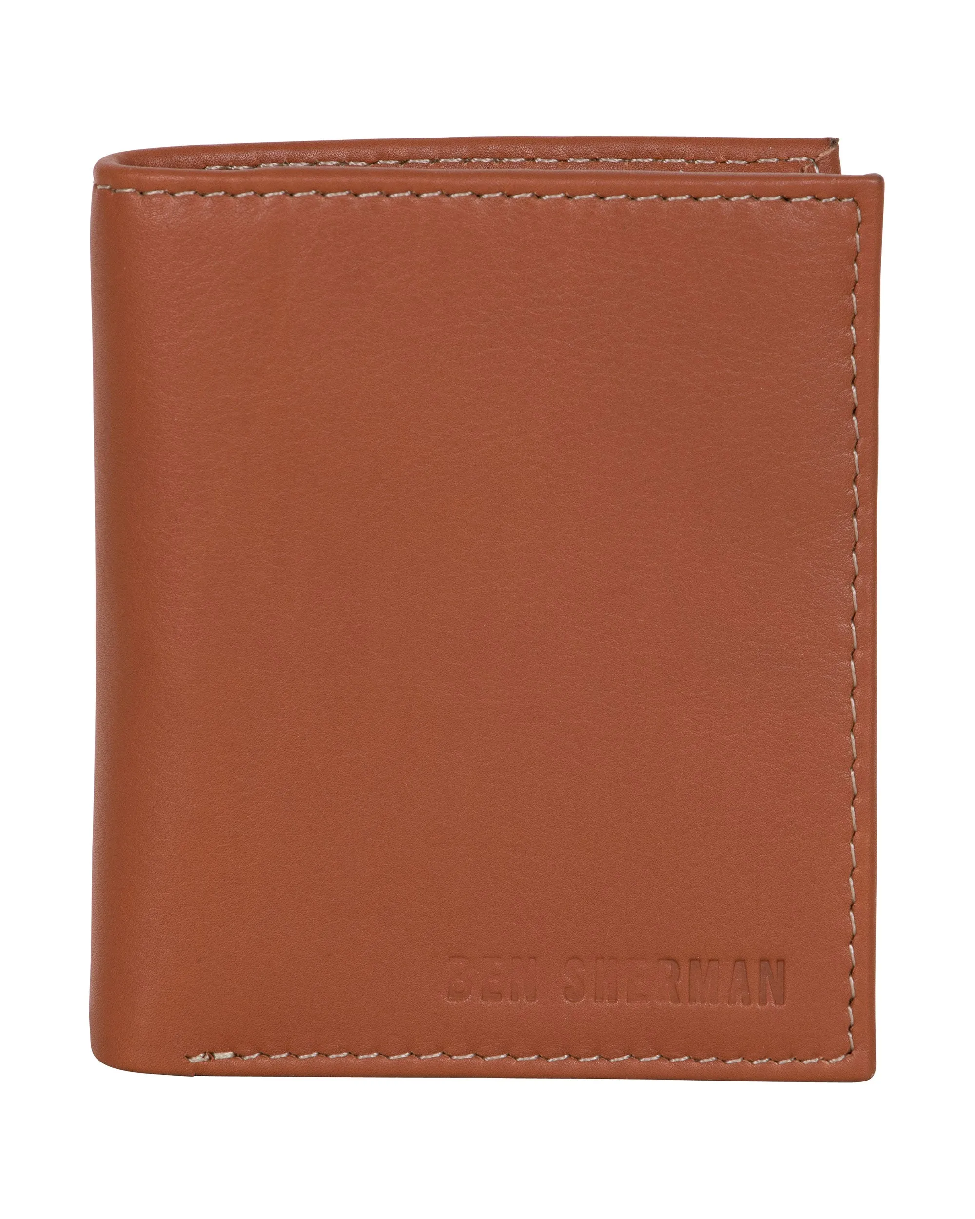 Leather Square Passcase Bifold Wallet - Cognac sold by Ben Sherman