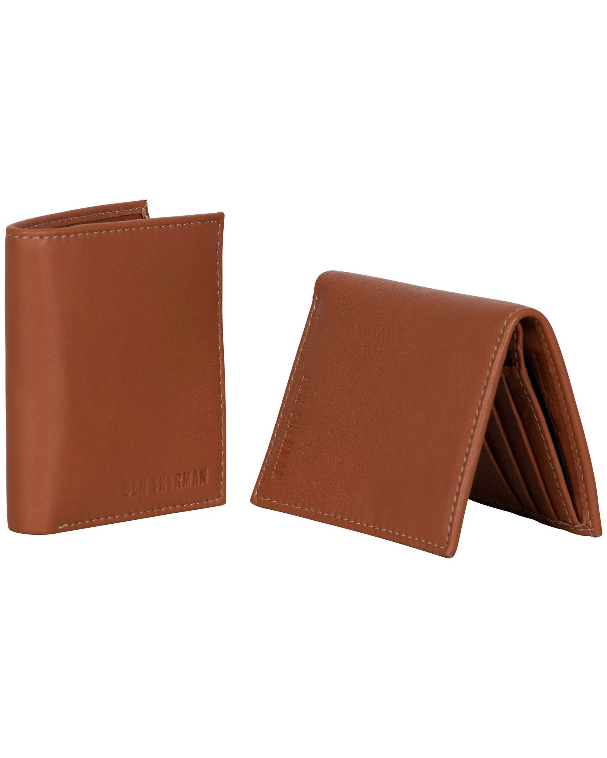 Leather Square Passcase Bifold Wallet - Cognac sold by Ben Sherman product image thumbnail 4