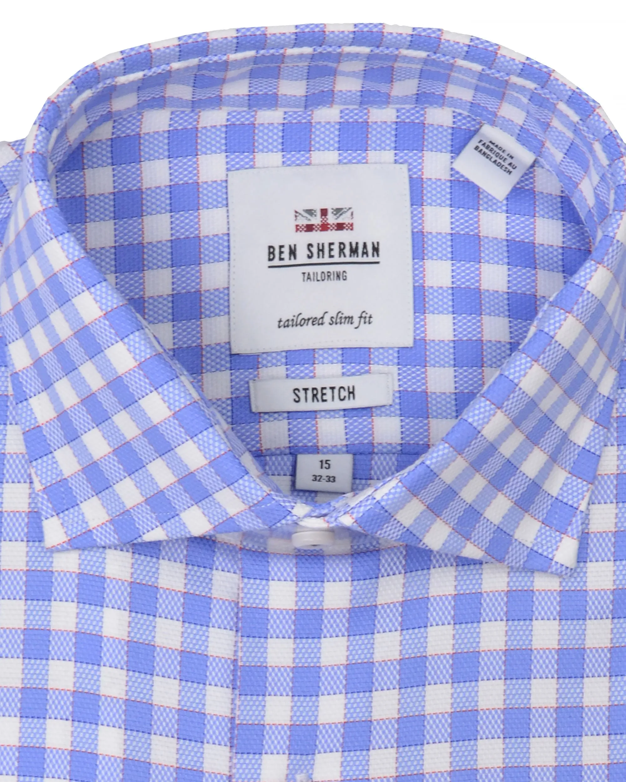 Stretch Blue and Orange Dobby Gingham Slim Fit Dress Shirt sold by Ben Sherman product image thumbnail 5