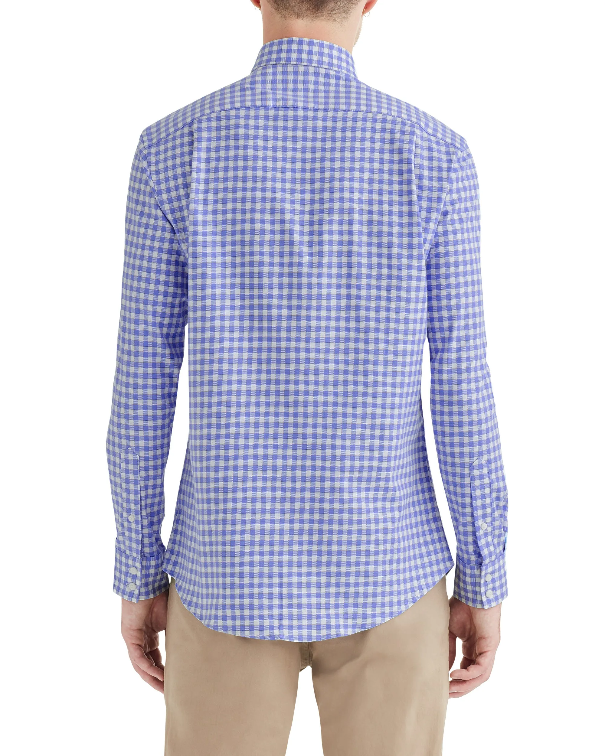 Stretch Blue and Orange Dobby Gingham Slim Fit Dress Shirt sold by Ben Sherman product image thumbnail 2
