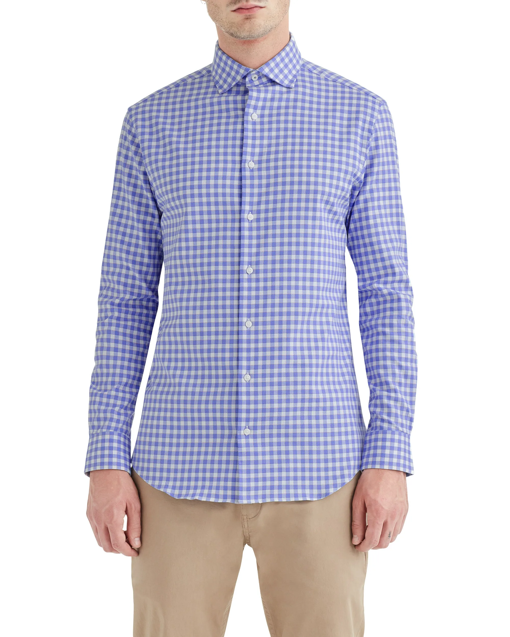 Stretch Blue and Orange Dobby Gingham Slim Fit Dress Shirt sold by Ben Sherman
