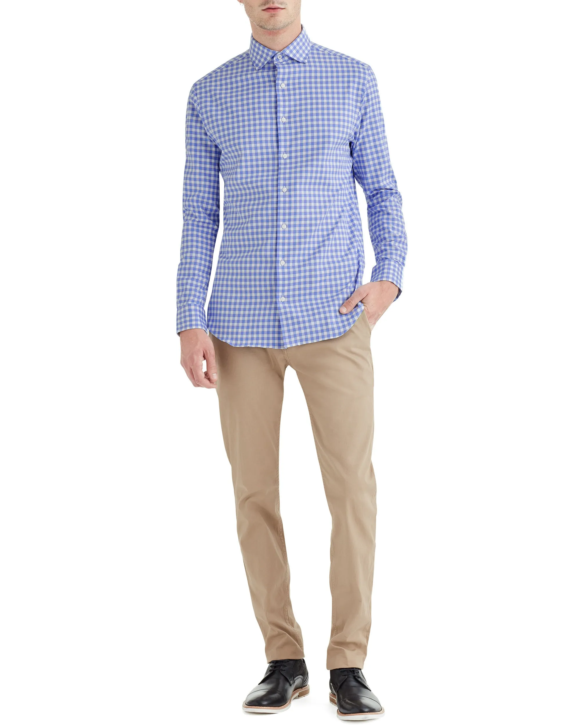 Stretch Blue and Orange Dobby Gingham Slim Fit Dress Shirt sold by Ben Sherman product image thumbnail 3