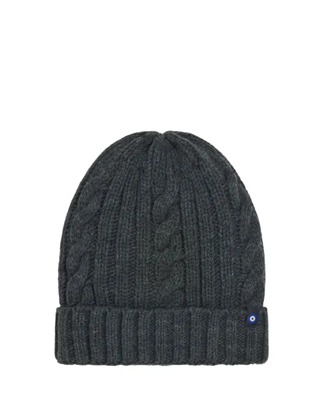 Cable Knit Rib Toque Beanie Hat with Plush Lining - Charcoal sold by Ben Sherman