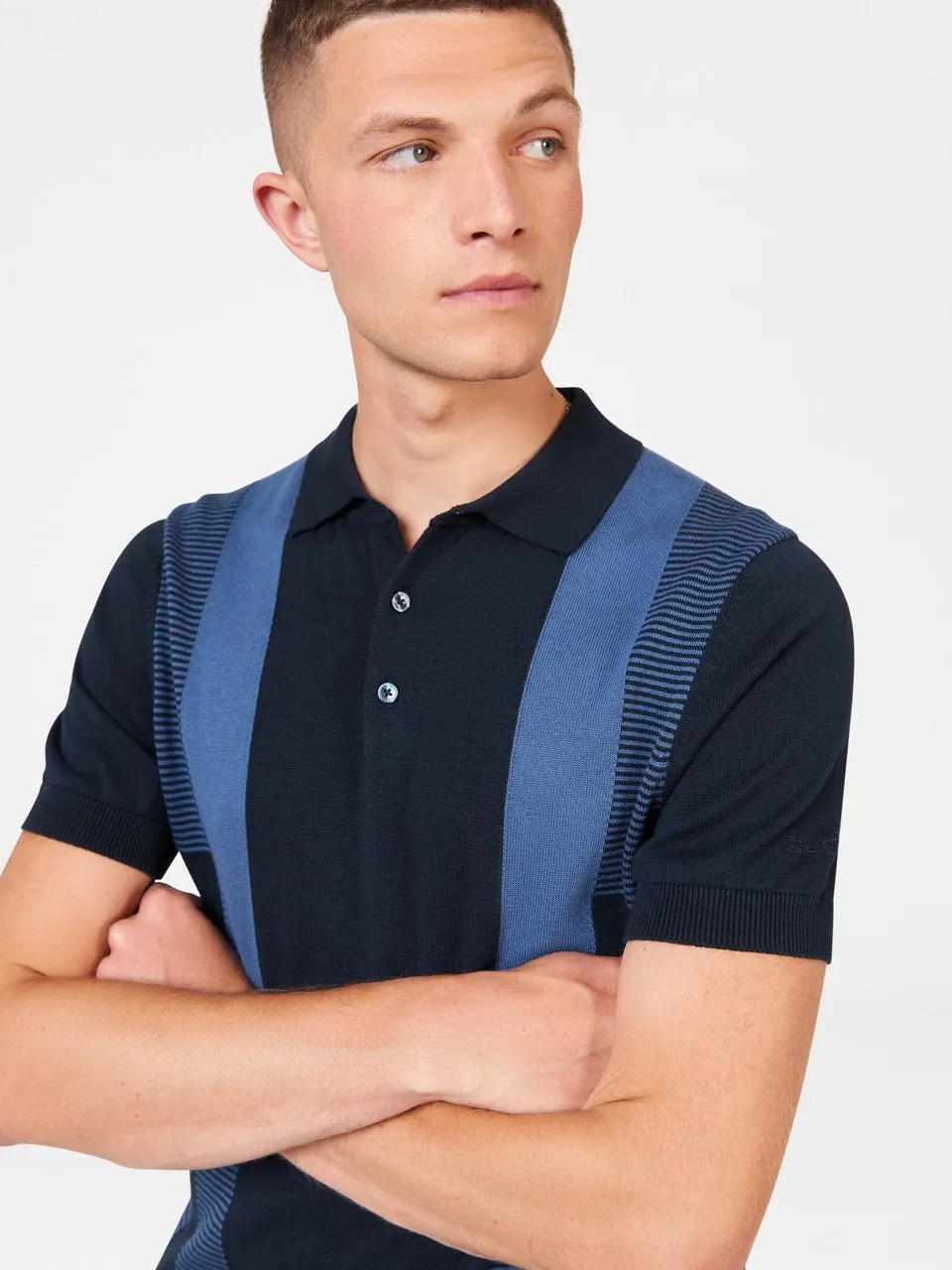 Intarsia Stripe Knit Polo - Dark Navy sold by Ben Sherman product image thumbnail 3