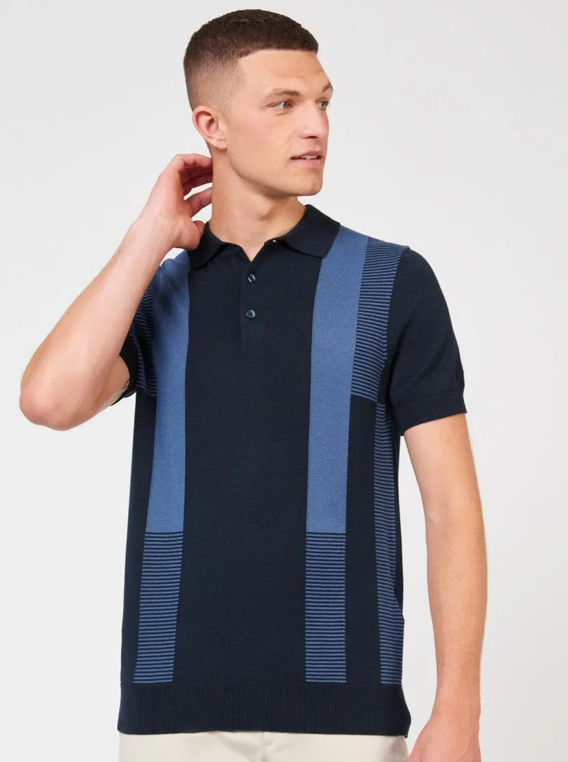 Intarsia Stripe Knit Polo - Dark Navy sold by Ben Sherman
