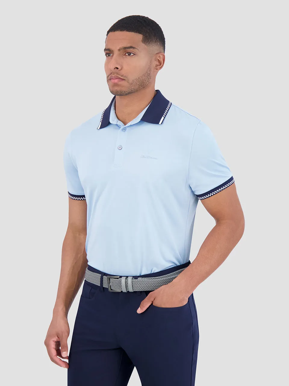 Checker Rib Air Pique Sports Fit Polo - Light Blue sold by Ben Sherman product image thumbnail 4