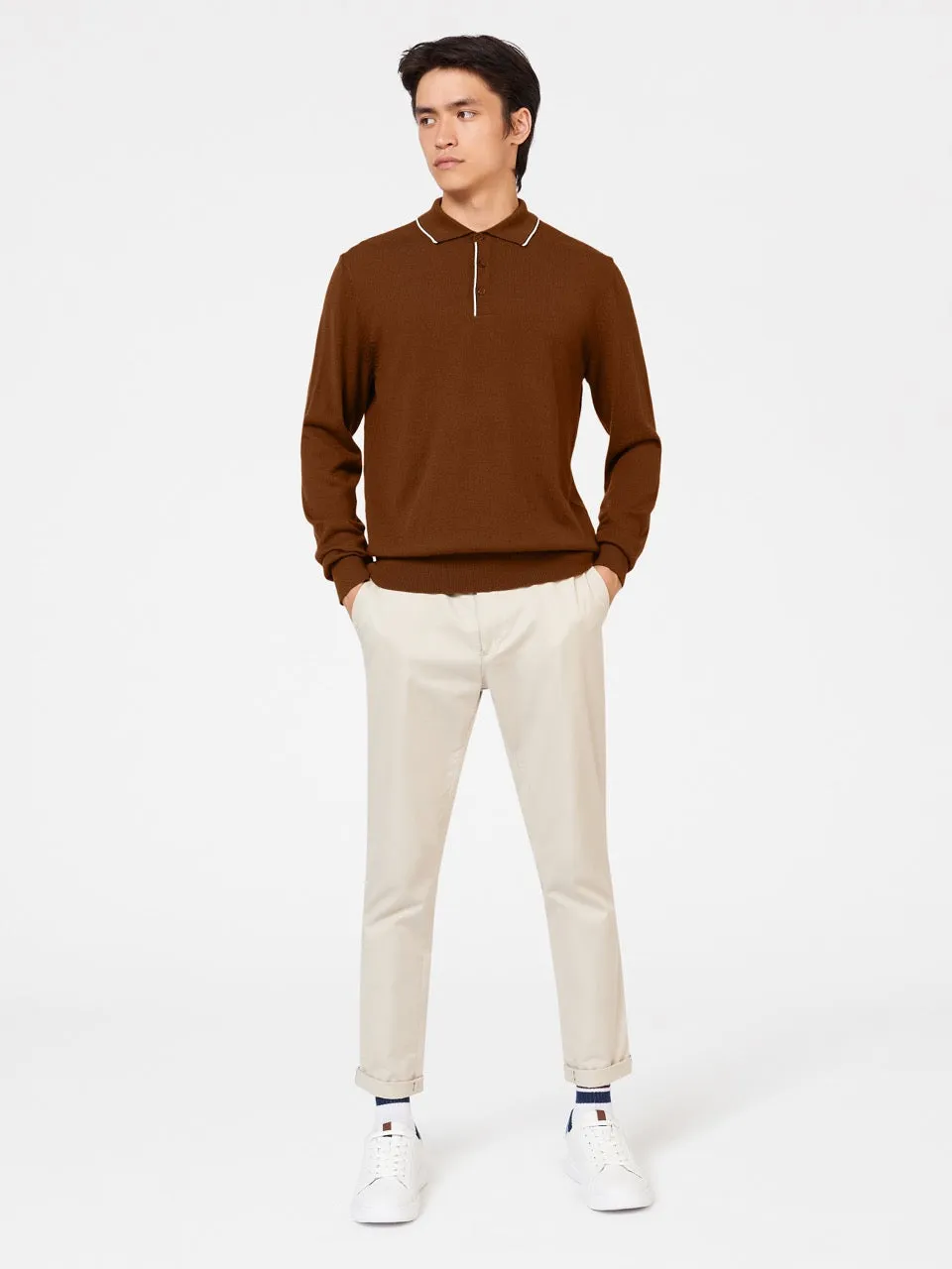 Tipped Merino Knit Sweater Polo - Brown sold by Ben Sherman product image thumbnail 4