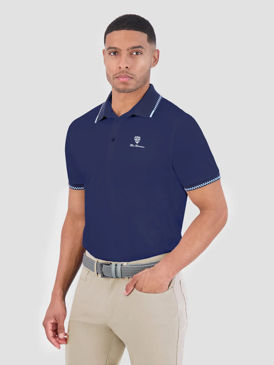 Checker Rib Air Pique Sports Fit Polo - Navy sold by Ben Sherman product image thumbnail 3