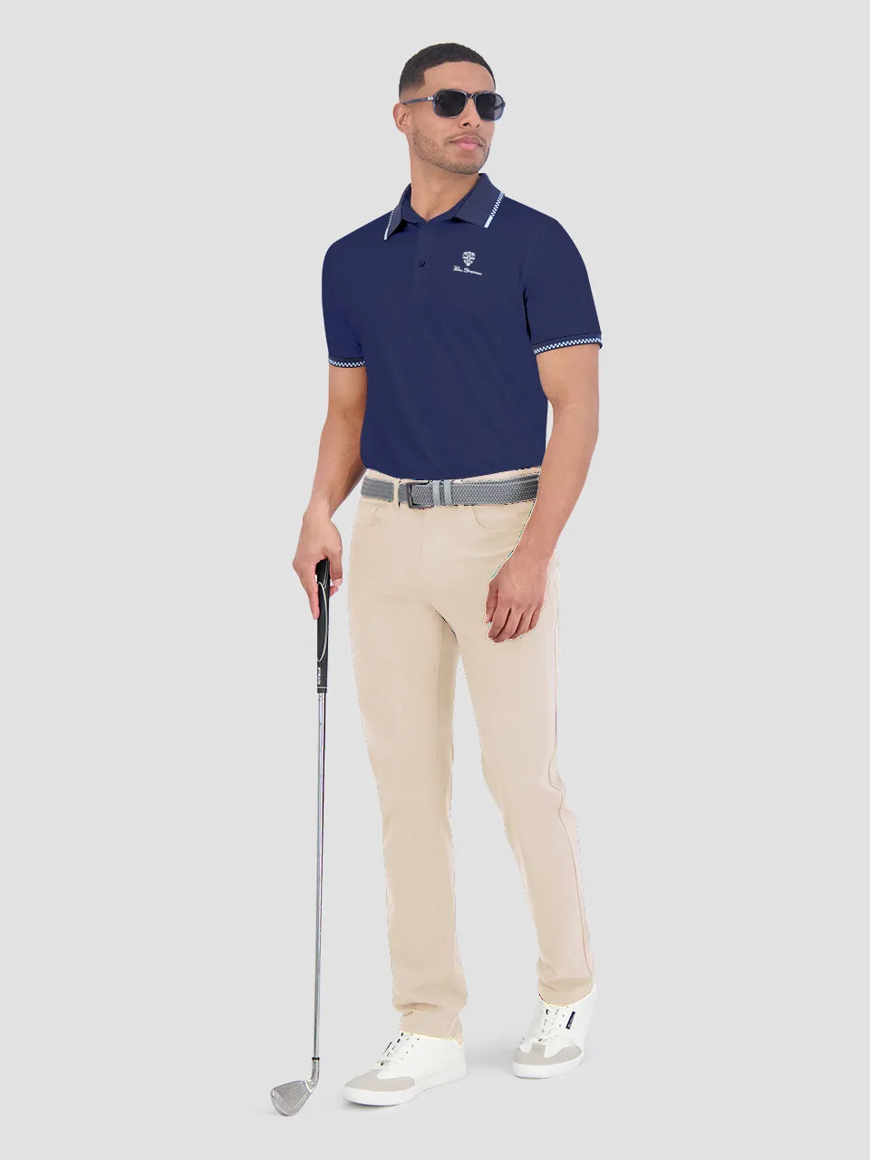 Checker Rib Air Pique Sports Fit Polo - Navy sold by Ben Sherman