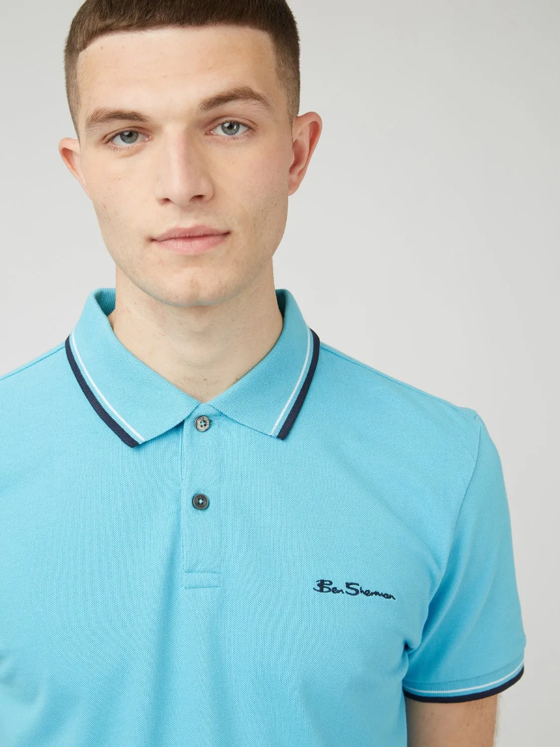 Signature Organic Cotton Polo - Aqua sold by Ben Sherman product image thumbnail 3