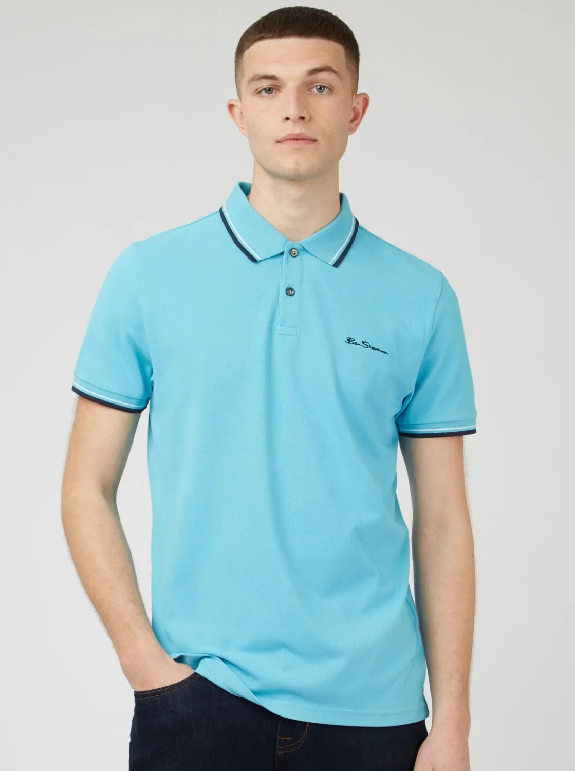 Signature Organic Cotton Polo - Aqua sold by Ben Sherman product image thumbnail 4