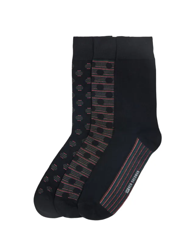 Empery Men's 3-Pack Socks - Black Multi sold by Ben Sherman