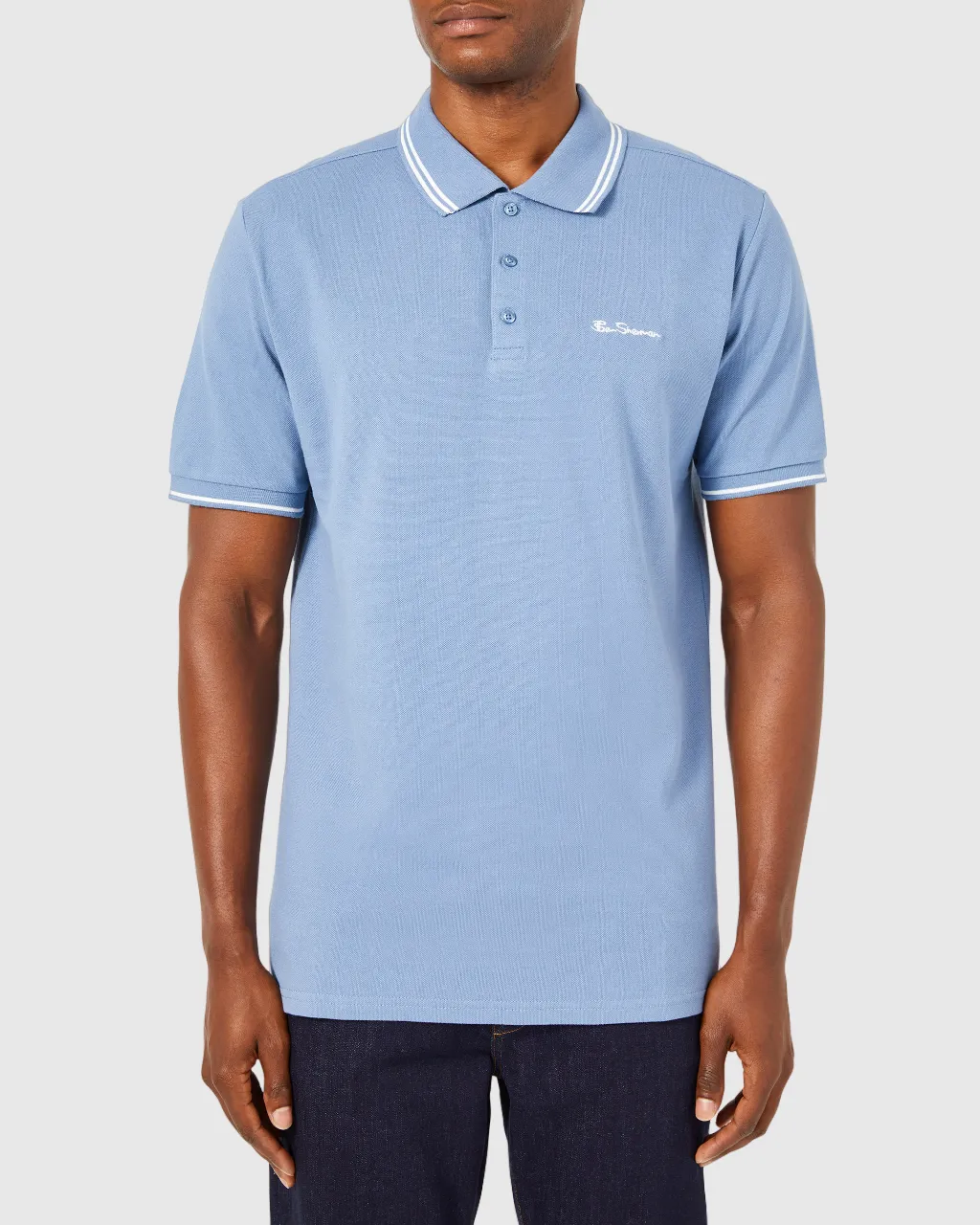 Script Tipped Pique Polo Shirt - Light Blue/White sold by Ben Sherman
