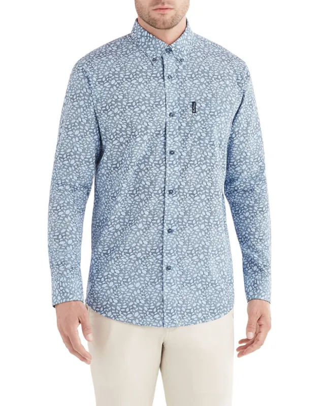 Long-Sleeve Leaves Over Gingham Shirt - Light Blue sold by Ben Sherman