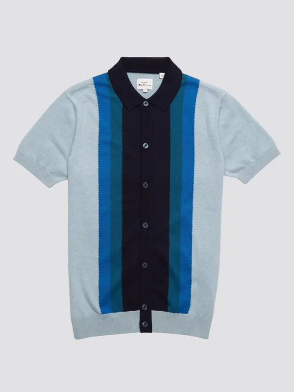Retro Stripe Knit Polo - Sky sold by Ben Sherman