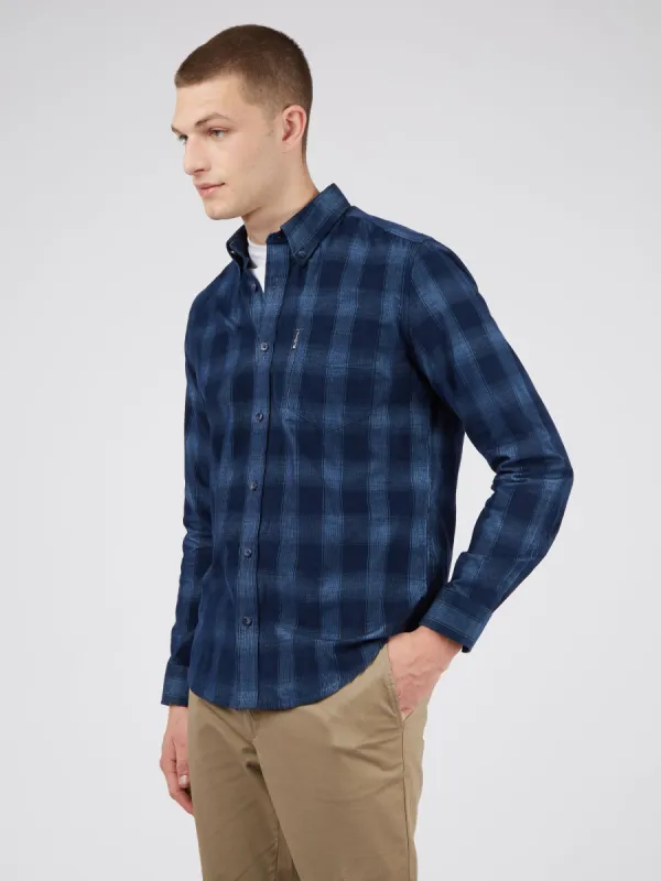 Long-Sleeve Corduroy Ombre Check Shirt - Dark Blue sold by Ben Sherman