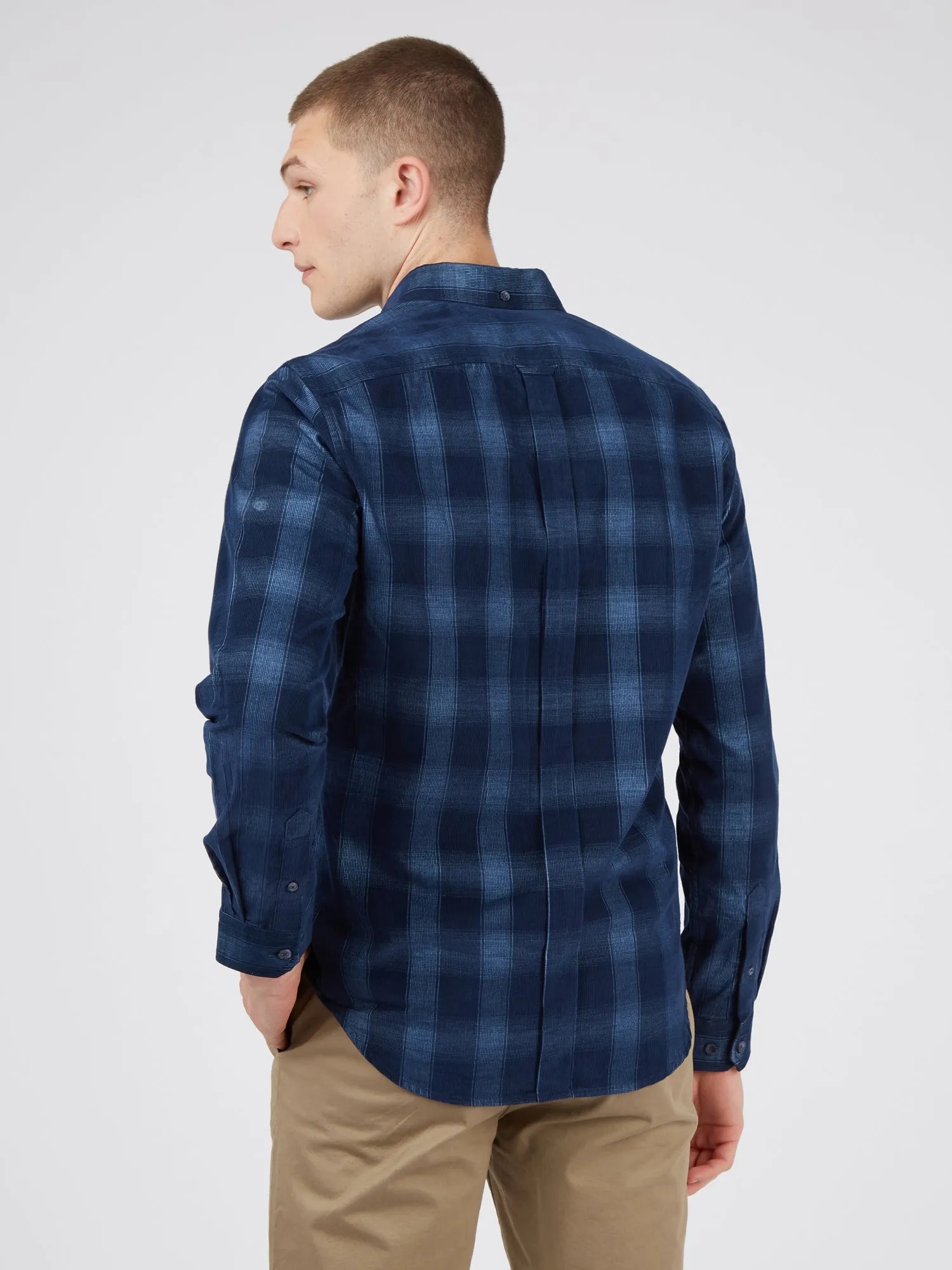 Long-Sleeve Corduroy Ombre Check Shirt - Dark Blue sold by Ben Sherman product image thumbnail 2