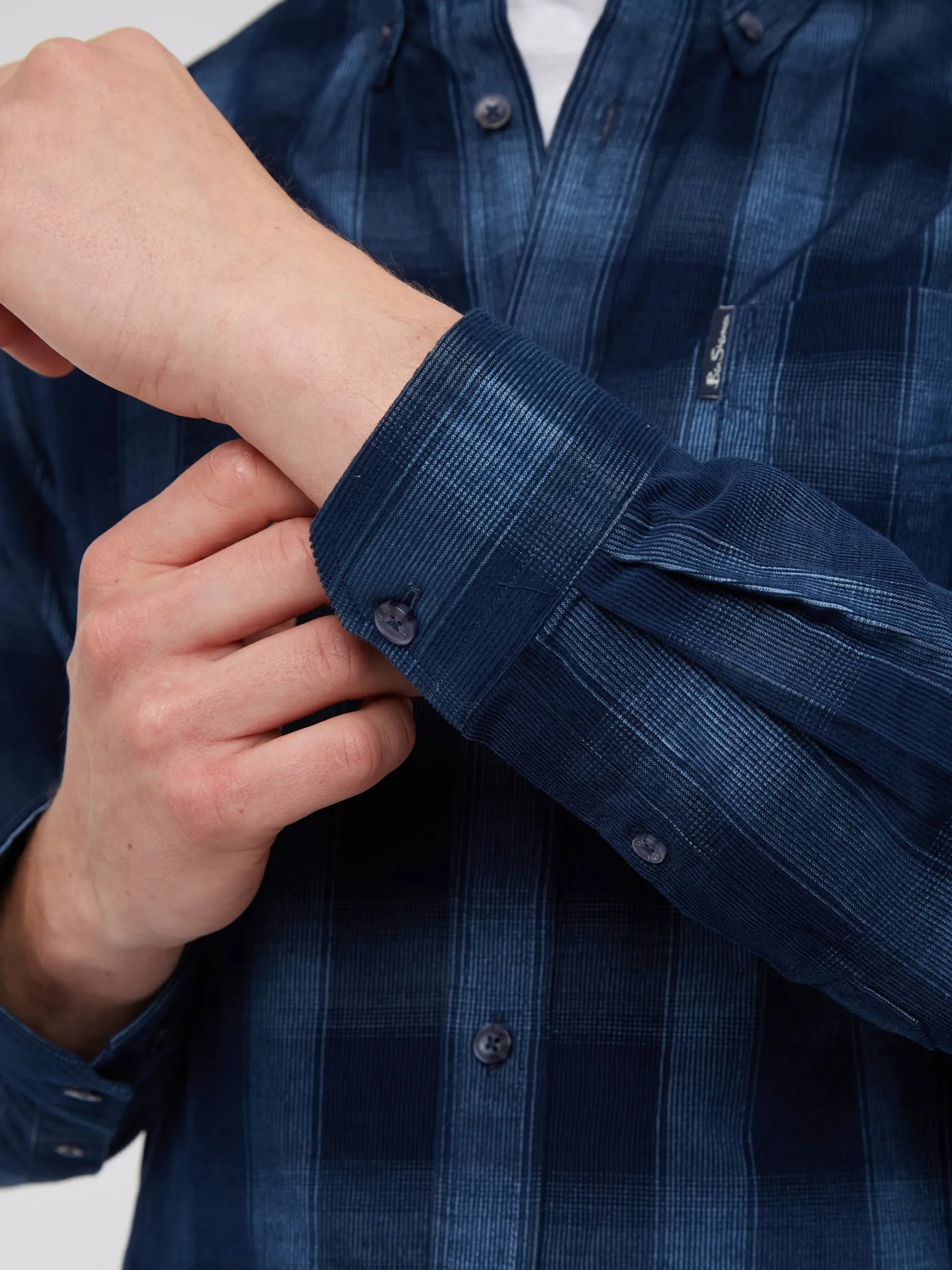 Long-Sleeve Corduroy Ombre Check Shirt - Dark Blue sold by Ben Sherman product image thumbnail 3