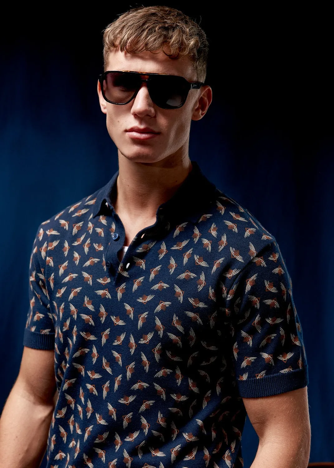 Art Deco Knit Polo - Dark Navy sold by Ben Sherman