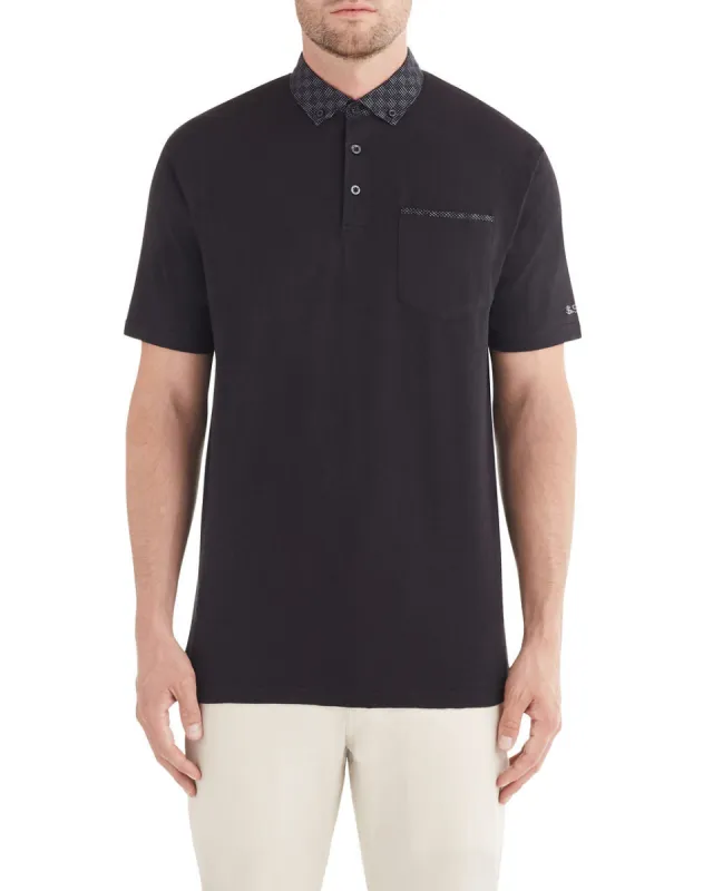 Woven Jacquard Collar Polo Shirt - Black sold by Ben Sherman