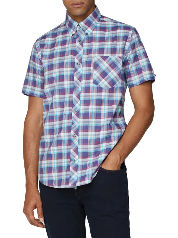 Short Sleeve Ombre Check Shirt - Cobalt sold by Ben Sherman