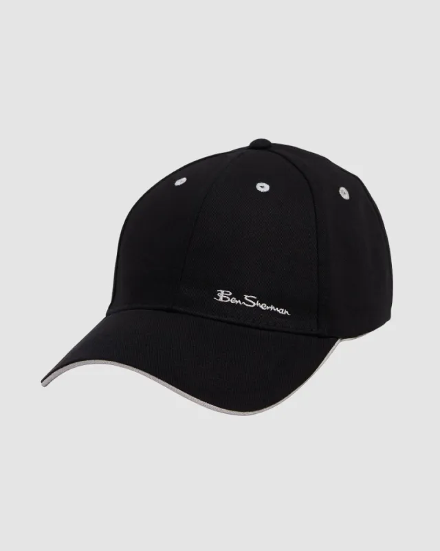 Contrast-Tipped Embroidered Baseball Hat - Black sold by Ben Sherman