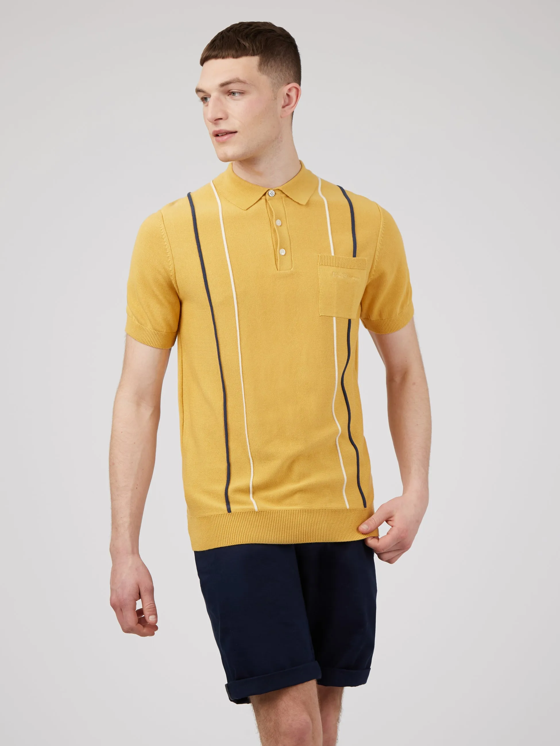 Minimal Mod Knit Striped Polo - Butterscotch sold by Ben Sherman product image thumbnail 2