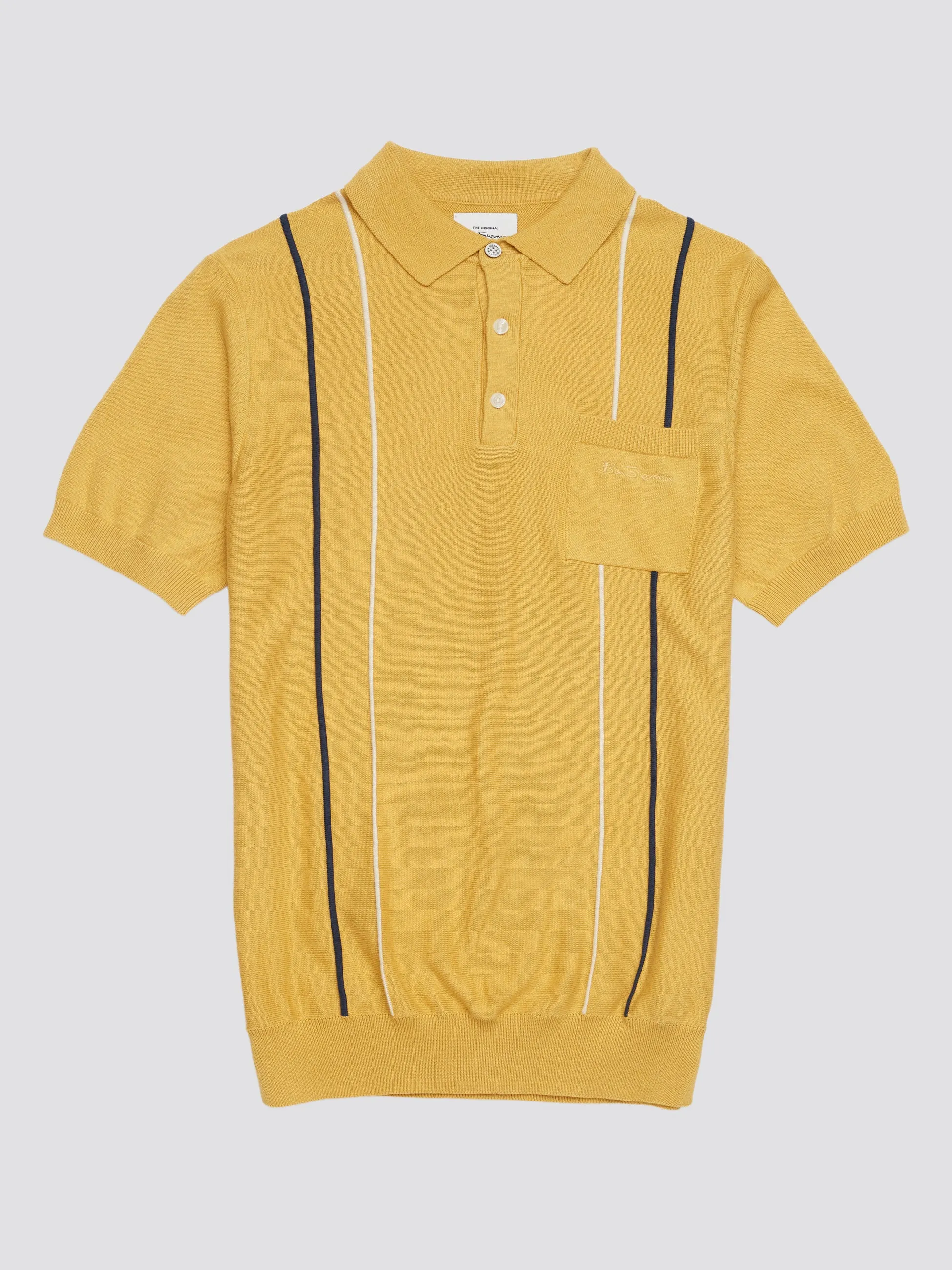 Minimal Mod Knit Striped Polo - Butterscotch sold by Ben Sherman