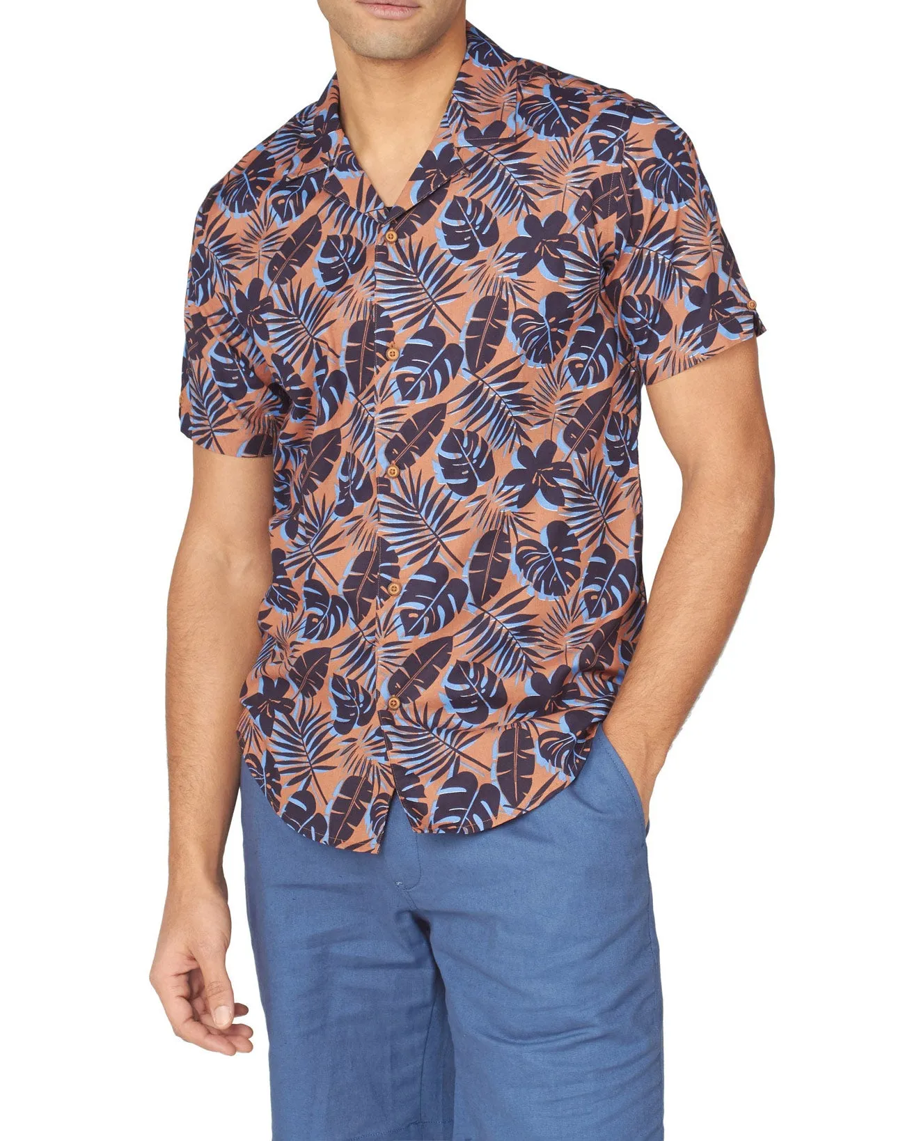 Short-Sleeve Botanical-Print Shirt - Anise sold by Ben Sherman