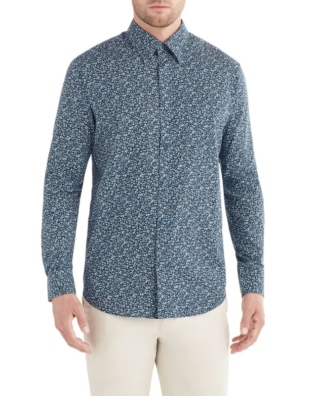 Long-Sleeve Tonal Floral Print Shirt - Navy sold by Ben Sherman