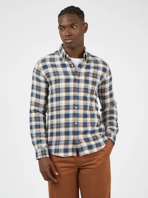 Long-Sleeve Herringbone Check Shirt - Dark Blue sold by Ben Sherman