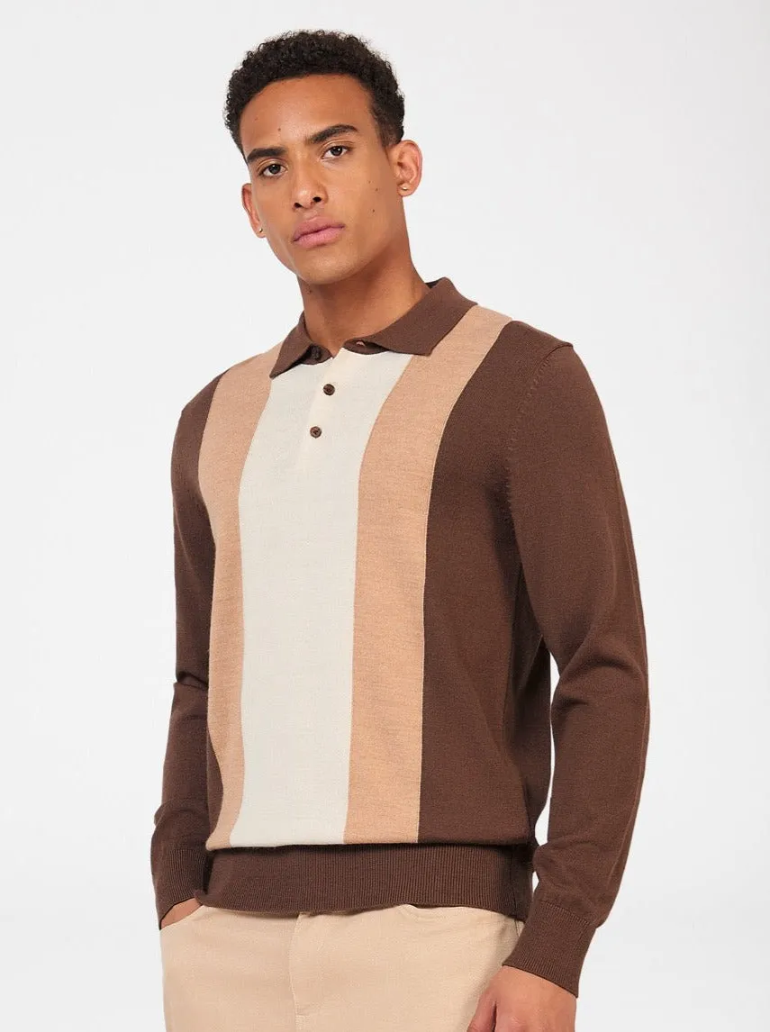 Block Stripe Merino Knit Polo - Chocolate sold by Ben Sherman