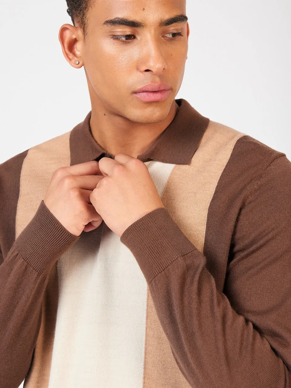Block Stripe Merino Knit Polo - Chocolate sold by Ben Sherman product image thumbnail 3