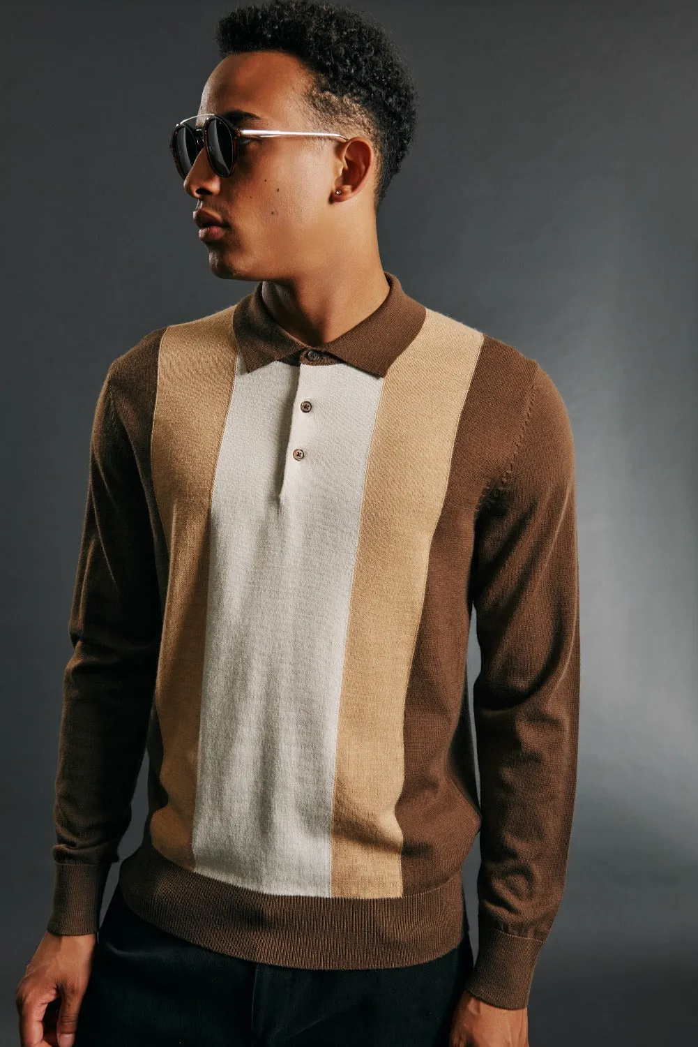 Block Stripe Merino Knit Polo - Chocolate sold by Ben Sherman product image thumbnail 2