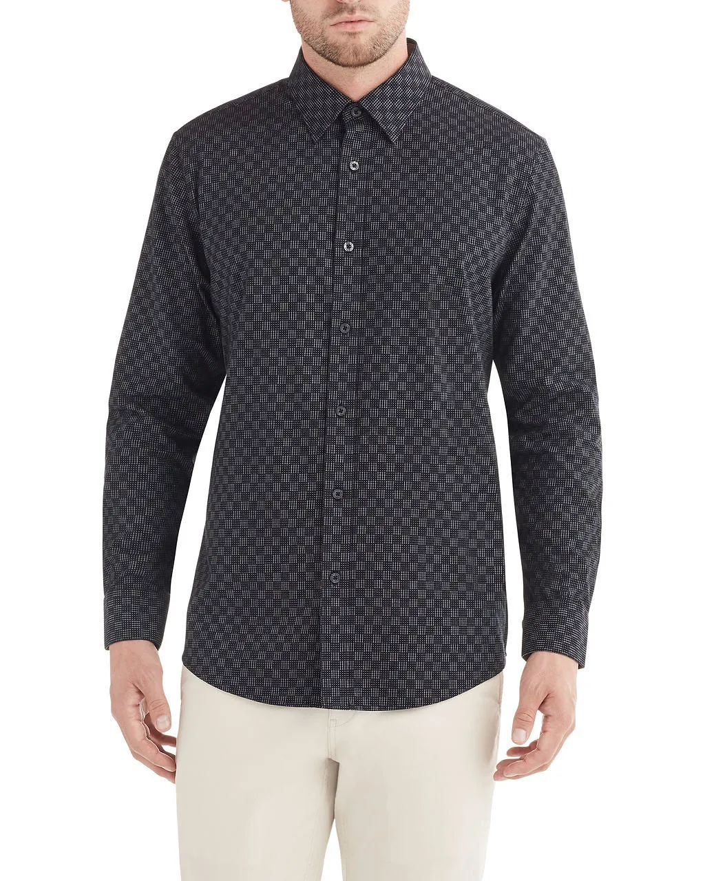 Long-Sleeve Dash Dot Checkerboard Shirt - Black sold by Ben Sherman