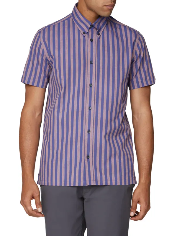Short Sleeve Vertical Slub Stripe Shirt - Cobalt sold by Ben Sherman