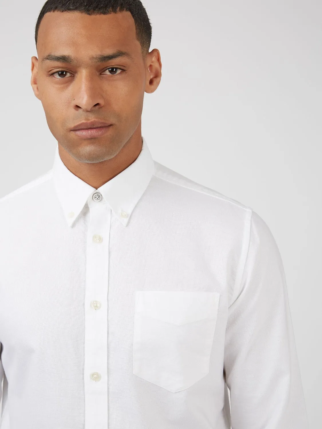 Signature Organic Long-Sleeve Oxford Shirt - White sold by Ben Sherman