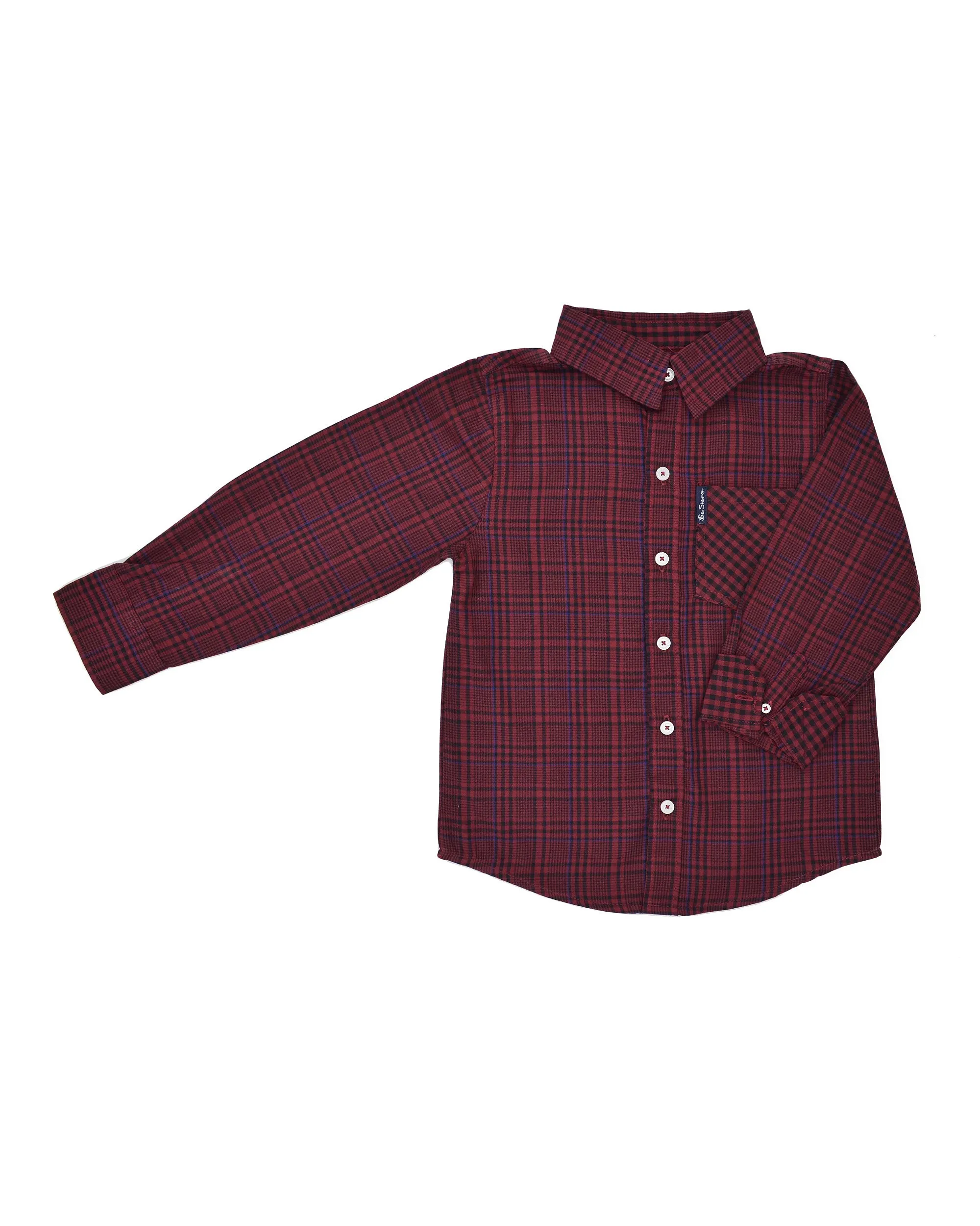 Boys' Red & Black Plaid with Blue Yarn Dyed Shirt (Sizes 8-18) sold by Ben Sherman product image thumbnail 2